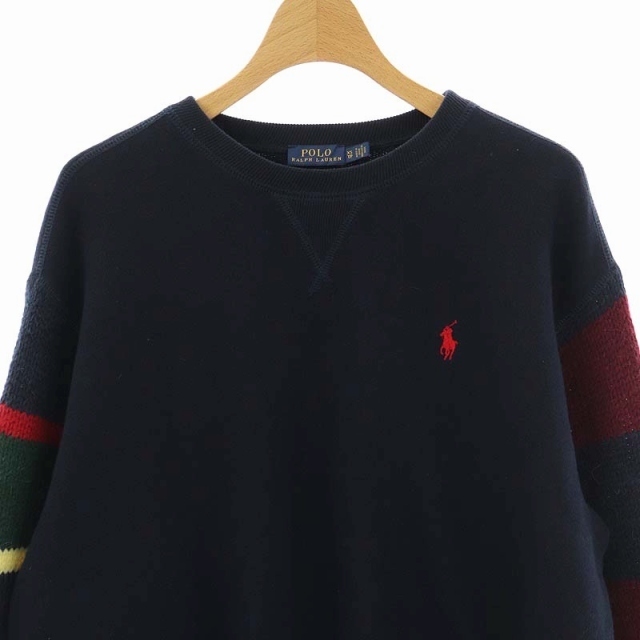 POLO RALPH LAUREN(ポロラルフローレン)のポロ ラルフローレン ニットスエット切替トレーナー ボーダー 長袖 XS レディースのトップス(トレーナー/スウェット)の商品写真