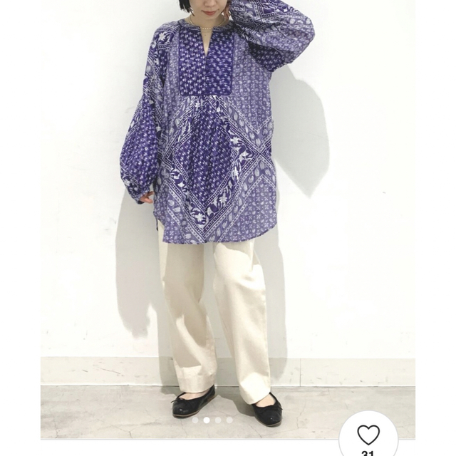 【Sara mallika/サラマリカ】コットンブロックパターンチュニック 【Sara mallika/サラマリカ】コットンブロックパターンチュニック