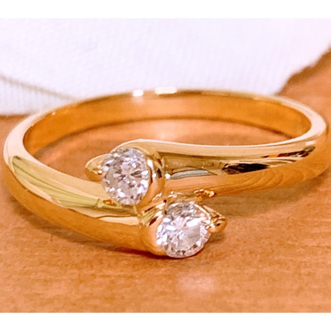 美品❣️D0.25CT❗️k18双子ダイヤモンドリング　k18ダイヤモンドリング レディースのアクセサリー(リング(指輪))の商品写真