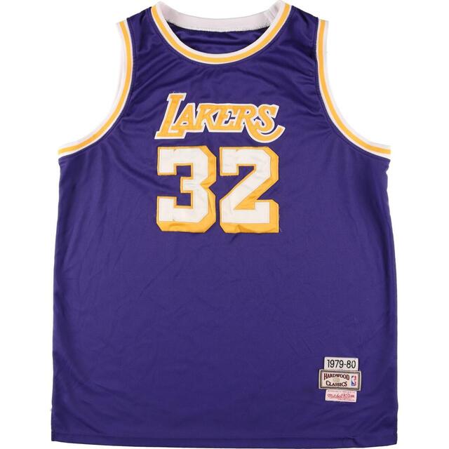 90年代 ミッチェル＆ネス mitchell&ness NBA LOS ANGELES LAKERS ロサンゼルスレイカーズ Magic Johnson マジックジョンソンゲームシャツ レプリカユニフォーム USA製 メンズXL ヴィンテージ /evb000726