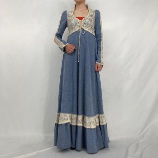 ガニーサックス(GUNNE SAX)の古着 60年代 ガンネサックス GUNNE SAX Jessica ダンガリー マキシ丈 長袖 ワンピース レディースS ヴィンテージ /eaa324194(その他)