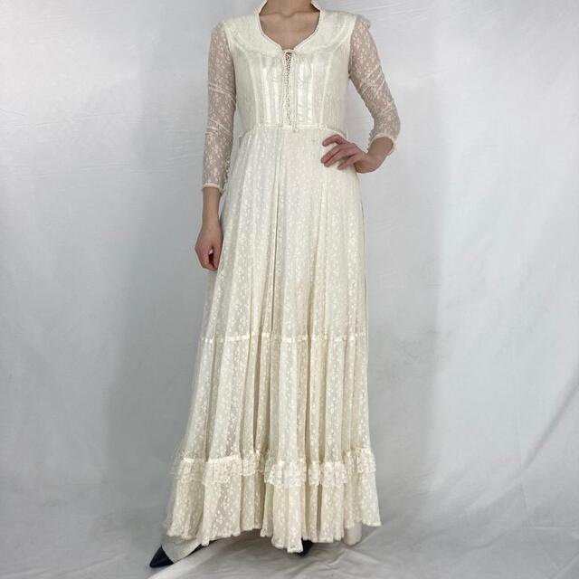 70年代 ガンネサックス GUNNE SAX Jessica 総レース マキシ丈 長袖 フレア ワンピース ウェディングドレス レディースM ヴィンテージ /eaa324196