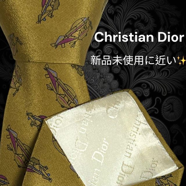 【高級ネクタイ✨極美品✨】Christian Dior カラシ色 総柄