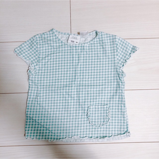 ZARA KIDS(ザラキッズ)の2回のみ着用＊美品　/ ギンガムチェック キッズ/ベビー/マタニティのベビー服(~85cm)(Ｔシャツ)の商品写真