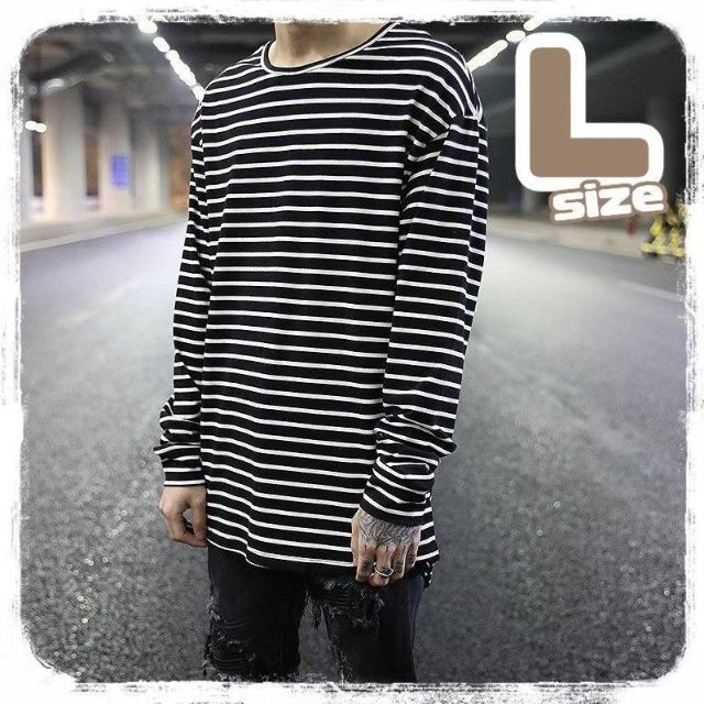日本最大の メンズ Tシャツ 長袖 ストリート 韓国 ブラック ロンT オーバーサイズ