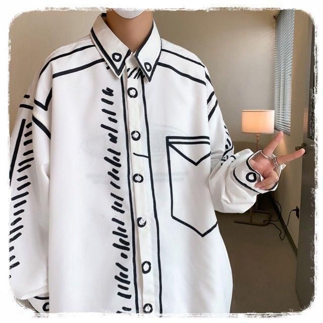 【ジュジュ0808様専用】長袖 メンズ コーデ シャツ 韓国 モノトーン | フリマアプリ ラクマ