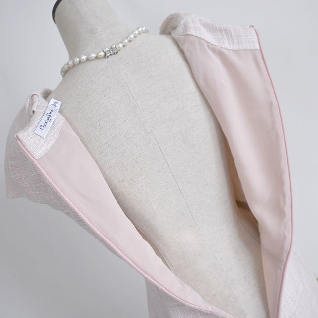 ☆Christian Dior☆最新タグ☆美品☆桜色☆ツイード☆ワンピース www