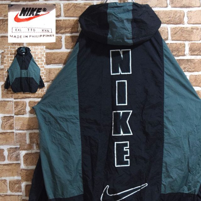 NIKE(ナイキ)の《ナイキ》90s　スウッシュ　緑×黒　XXL　ハーフジップ　ナイロンジャケット メンズのジャケット/アウター(ナイロンジャケット)の商品写真