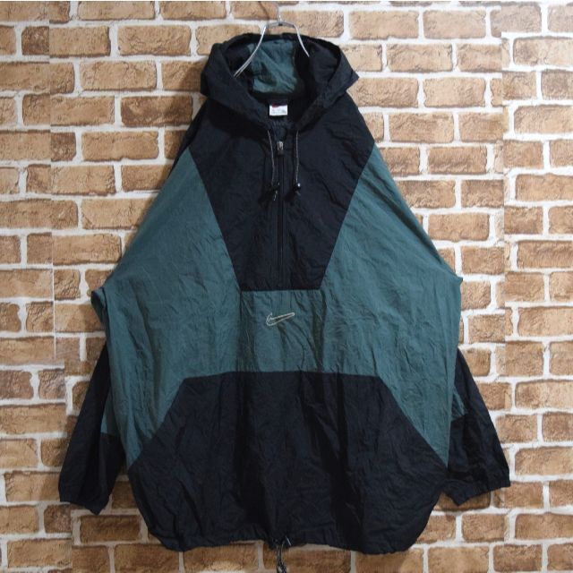 《ナイキ》90s　スウッシュ　緑×黒　XXL　ハーフジップ　ナイロンジャケット