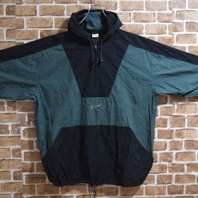 《ナイキ》90s　スウッシュ　緑×黒　XXL　ハーフジップ　ナイロンジャケット