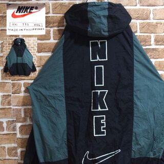 ナイキ(NIKE)の《ナイキ》90s　スウッシュ　緑×黒　XXL　ハーフジップ　ナイロンジャケット(ナイロンジャケット)