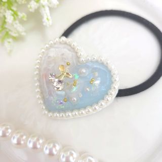 ノゾミ様ハンドメイド♡レジン ヘアゴム パール刺繍  ジルコニアチェリー 押し花(ヘアアクセサリー)