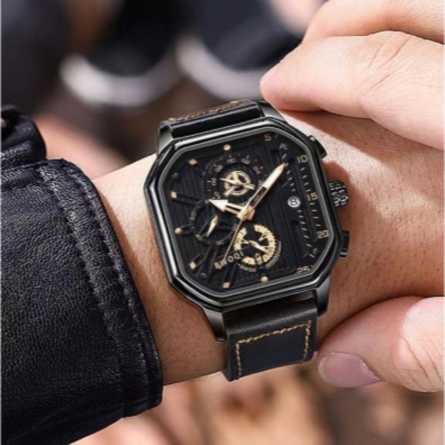 【腕時計】 メンズブラック レザー アナログ 時計 メンズの時計(腕時計(アナログ))の商品写真