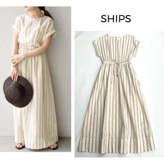 シップス(SHIPS)の美品♡シップス＊テレデランドロストワンピース リネン　麻　ロング　ストライプ(ロングワンピース/マキシワンピース)