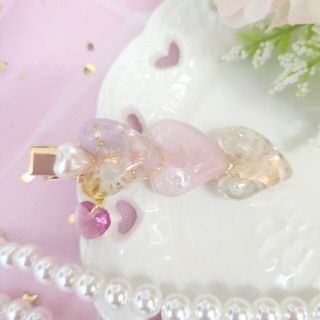 ノゾミ様ハンドメイド レジン ハート ヘアゴム パール刺繍-