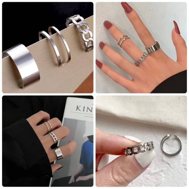〘人気商品〙シルバーリング 3点 指輪 韓国アクセサリー 重ね付け ファッション