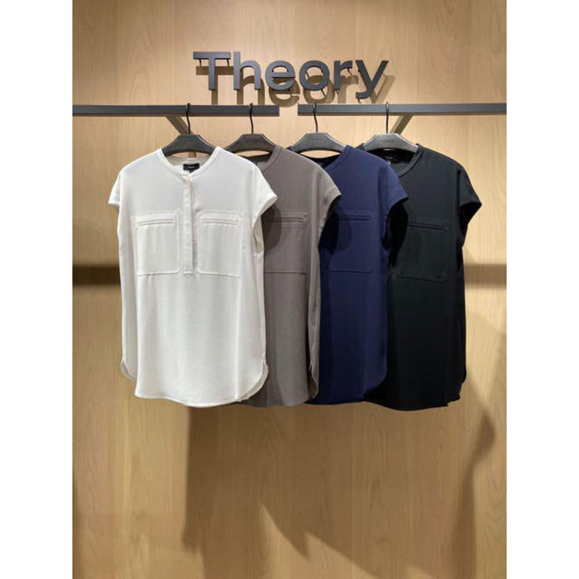 theory 21SS ウォッシャブル　Crepe素材ポケットブラウス　カーキ