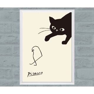 003 アートポスター A4サイズ ピカソ 黒猫と小鳥 フレーム無し サイズ可変(アート/写真)