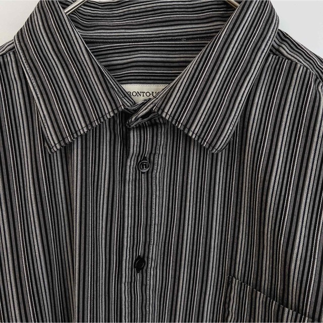 シャツ 長袖 ストライプシャツ ブラック オーバーサイズ ビンテージ インポート メンズのトップス(シャツ)の商品写真