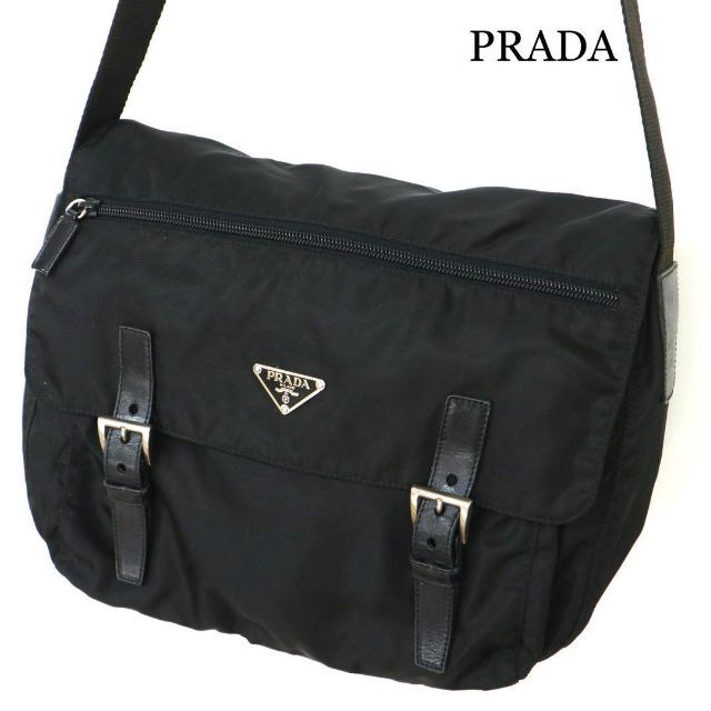 極美品 PRADA プラダ メッセンジャー ショルダーバッグ ブラック