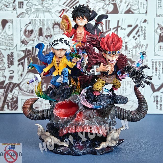 在庫処分 ワンピース フィギュア 三船長 ルフィ、ロー、キッド三体セット-