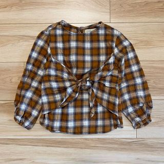 ザラキッズ(ZARA KIDS)のZARA チェックトップス 116cm チュニック リボン フレアトップ 長袖(ブラウス)