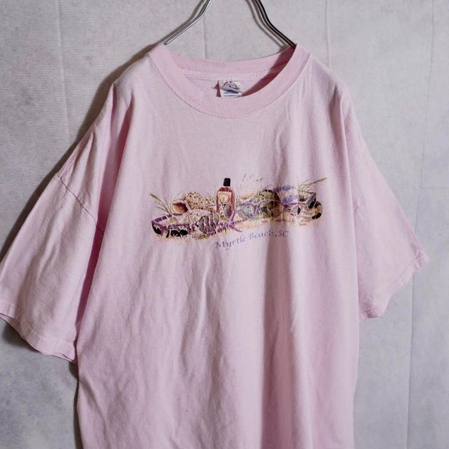 DELTA USA製　プリントTシャツ 90s ピンク　2XL 半袖 メンズのトップス(Tシャツ/カットソー(半袖/袖なし))の商品写真