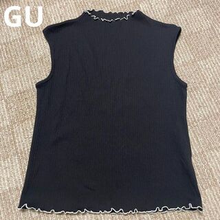 ジーユー(GU)の2466 GU (L) トップス ノースリーブ 黒 メロウ白 かわいい(カットソー(半袖/袖なし))
