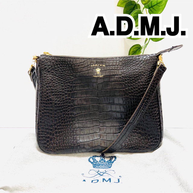 【極美品】A.D.M.J. アクセソワ ショルダーバッグ レザー ブラック型押し