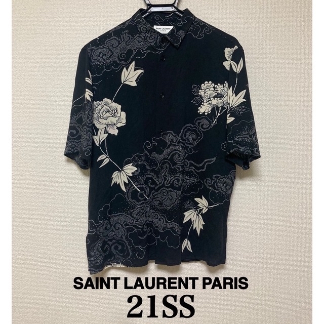 21ss saint laurent paris アロハ シャツ 半袖 ブラック 新しい 24960