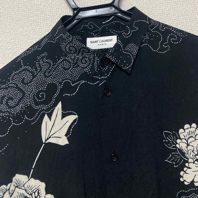 21ss saint laurent paris アロハ シャツ 半袖 ブラック 新しい 24960