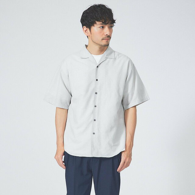 ABAHOUSE(アバハウス)の【グレージュ】【50】【ナチュラルリネン】オープンカラー 半袖シャツ メンズのトップス(シャツ)の商品写真