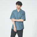 【グリーン】【ナチュラルリネン】オープンカラー 半袖シャツ