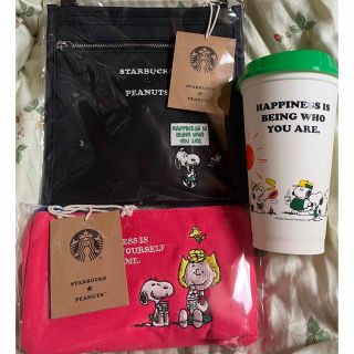 スターバックス(Starbucks)の♡スターバックス限定♡スヌーピー♡ボトルサコッシュ＆ポーチ+リユーザブルカップ♡(キャラクターグッズ)