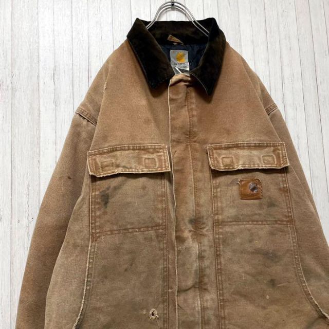 carhartt(カーハート)のカーハート　メキシコ製　ダックジャケット　ブラウン中綿　キルティング　革ロゴＬ. メンズのジャケット/アウター(ブルゾン)の商品写真