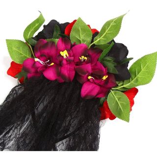 DERAYEE ハロウィン 髪飾り 黒い 花冠 バラ 薔薇 花かんむり(ヘッドドレス/ドレス)