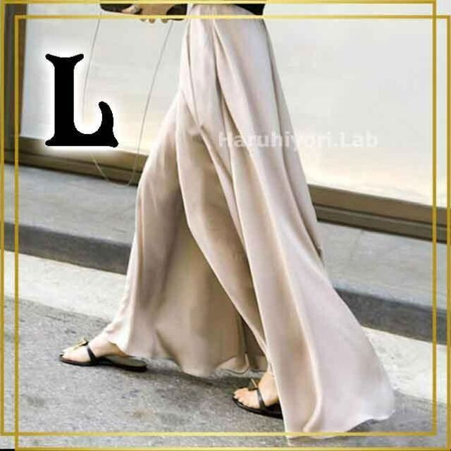 レディース スカーチョ ロング スカンツ ワイドパンツ サテン 体型カバー L レディースのパンツ(その他)の商品写真
