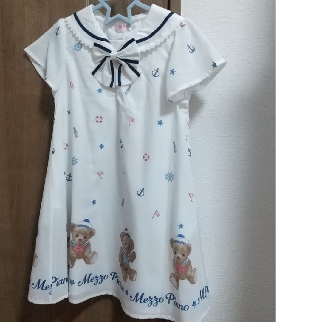 mezzo piano(メゾピアノ)のマリンくま セーラーカラーワンピース キッズ/ベビー/マタニティのキッズ服女の子用(90cm~)(ワンピース)の商品写真