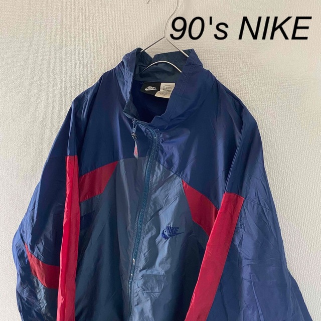 90'sNIKEナイキナイロンジャケットメンズ長袖xlネイビー紺パープル紫Y2K