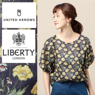 ビューティアンドユースユナイテッドアローズ(BEAUTY&YOUTH UNITED ARROWS)のリバティLibertyパフスリーブブラウス ポピー×デイジー ネイビー/イエロー(シャツ/ブラウス(半袖/袖なし))