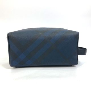 バーバリー(BURBERRY)のバーバリー BURBERRY チェック  8006069 カバン ポーチ セカンドバッグ PVC ネイビー 美品(セカンドバッグ/クラッチバッグ)