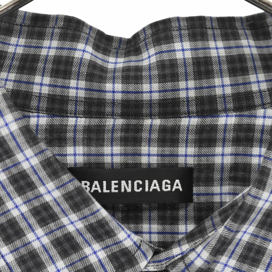 Balenciaga(バレンシアガ)のBALENCIAGA バレンシアガ 17SS Newspaper Check Shirt 534331 TBM16 ニュースペーパー チェック長袖シャツ ネイビー メンズのトップス(シャツ)の商品写真