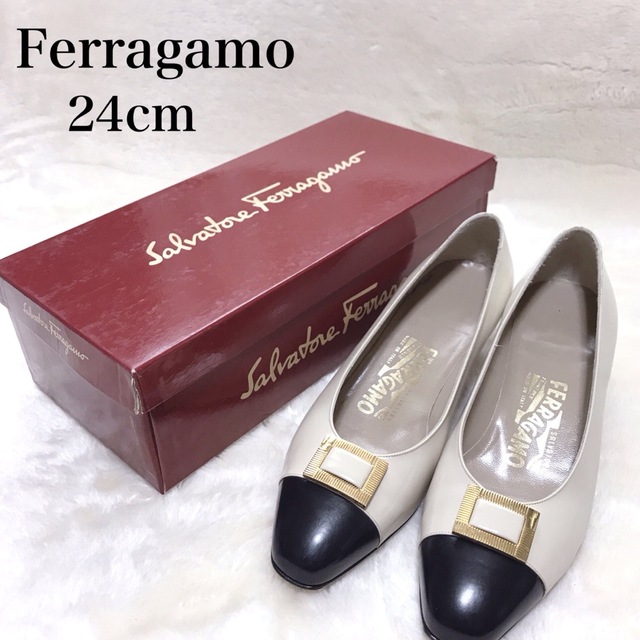 フェラガモ Ferragamo ヴァラ バイカラー パンプス24cm