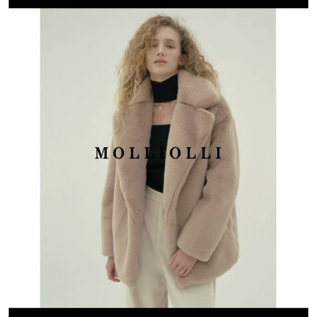 MOLLIOLIミドル丈フェイクファーコート くすみピンク | フリマアプリ ラクマ