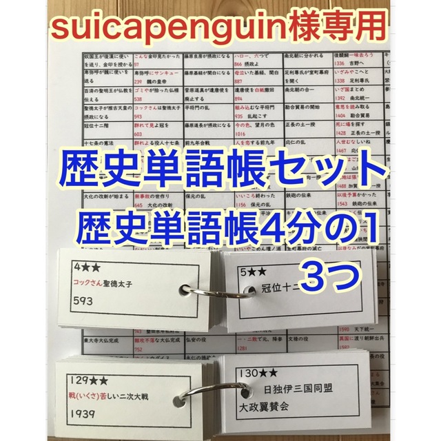 歴史単語帳セット、歴史単語帳4分の1を3つ