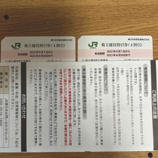 JR東日本　株主優待割引券　2枚※未使用、スクラッチ削り済みチケット