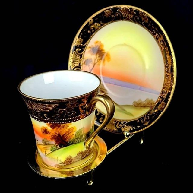 ☆ 希少 ◇ オールドノリタケ 金盛風景紋 カップ&ソーサー 箱 ☆ 希少 ◇ オールドノリタケ 金盛風景紋 カップ&ソーサー 箱