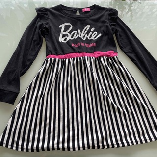 バービー(Barbie)のBarbie ストライプ　長袖ワンピース　130(ワンピース)