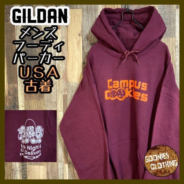 GILDAN ギルダン バーカー プリント ワインレッド L - パーカー