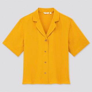 ユニクロ(UNIQLO)のUNIQLO ユニクロ　リネンブレンドオープンカラーシャツ　半袖　イエロー　L(シャツ/ブラウス(半袖/袖なし))